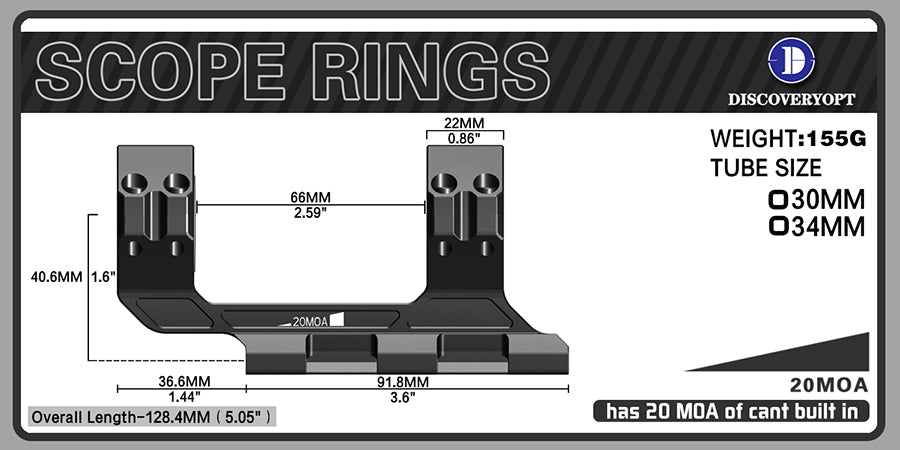 Abrazadera integrada de 30MM 20MOA para montura de tiro de precisión a larga distancia