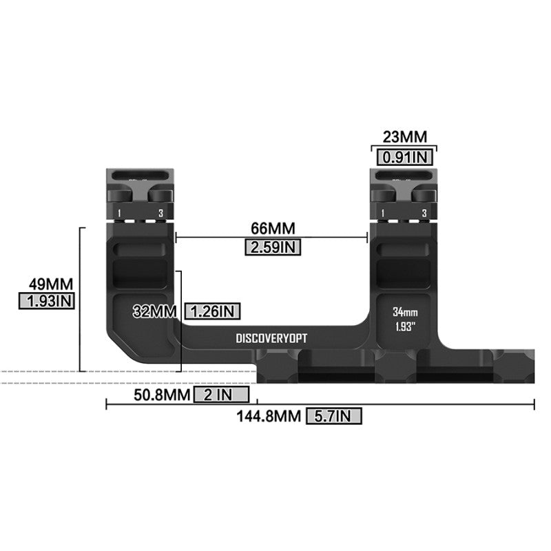 0 MOA Scope Mount, 34mm Cantilever Mount, 1.93inch Scope Mount, Picati