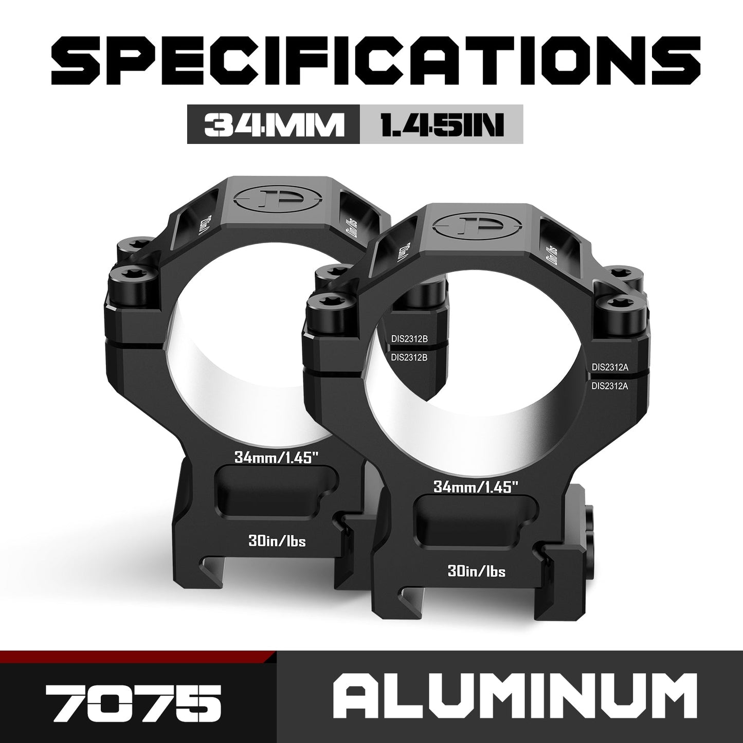 7075 Series Aluminum Scope Rings - Medium Profile 34mm Scope Mount for Picatinny Rail - DiscoveryOpt Rifle Scopes-UK - 