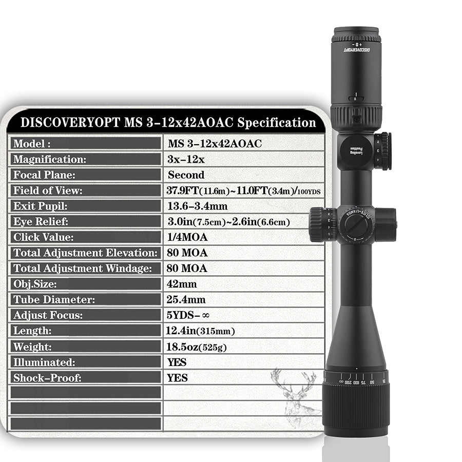 MS 3-12X42AOAC cubierta protectora mejorada resistente a los golpes Visor óptico 